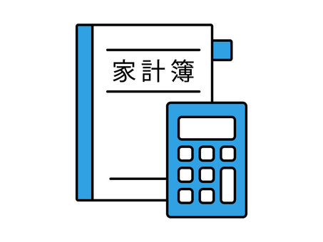 家計簿と計算機のアイコン 家計簿,計算機,電卓,アイコン,家計,生活費,計算,見直し,管理,収入のイラスト素材