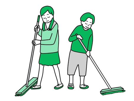 学校を掃除する小学生 学校,小学校,小学生のイラスト素材