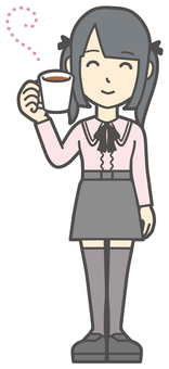  地雷系女子-030-全身 コーヒー,地雷系,女性,女の子,ツインテール,人物,かわいい,マグカップ,飲む,お茶のイラスト素材