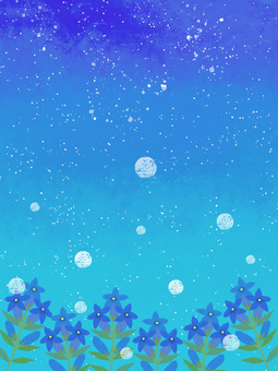 リンドウ 夜空 リンドウ 夜空 リンドウ,絵画風,夜空,ブルー,グリーン,星,幻想的のイラスト素材