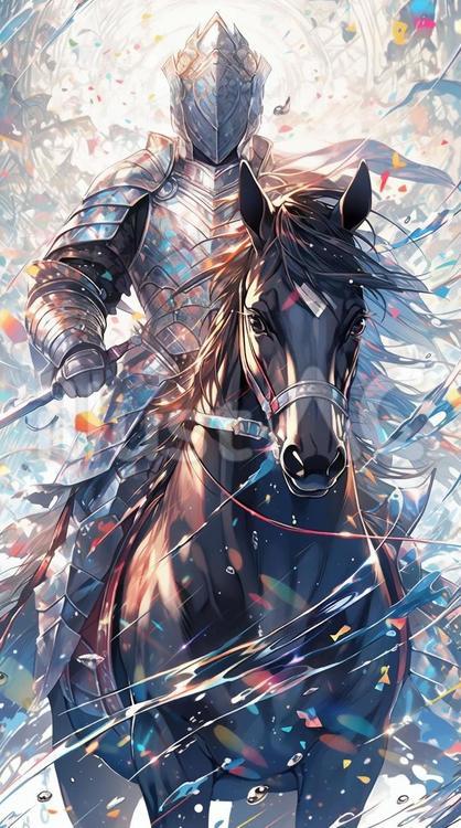 白銀の騎士と黒馬 騎士,馬,黒馬のイラスト素材