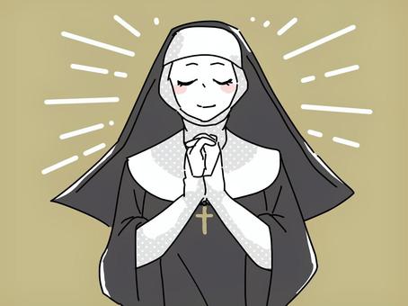 お祈りするシスター シスター,修道女,女性,お祈り,教会,キリスト教,白,黒,ゴールドのイラスト素材