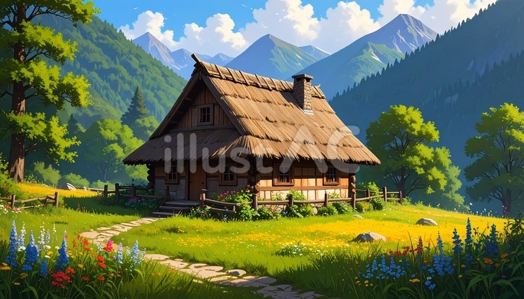 山の家 山,家,山小屋のイラスト素材