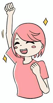 桃色の女の子がガッツポーズ ピンク,かわいい,手描き,女の子,女性キャラ,ピンク髪,若い女性,キャラクター,デフォルメ,かわいいイラストのイラスト素材