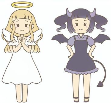 天使と悪魔の女の子 天使,悪魔,女の子,羽,ツノのイラスト素材