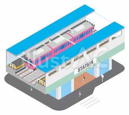 高架駅のイラスト(タッチA)