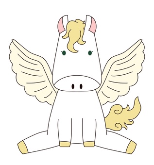 ぺたんと座るペガサス ペガサス,ギリシャ神話,馬,白,羽,ファンタジー,幻獣,架空,白馬,座るのイラスト素材