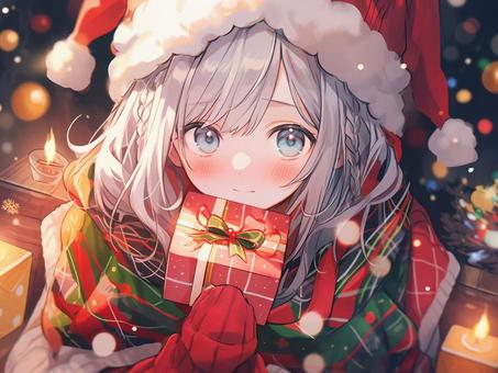 A girl who gets a present and is shy Christmas, , JPG