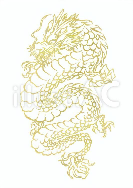 龍 墨絵風龍柄イラスト金色(2) 龍,龍柄,和柄のイラスト素材