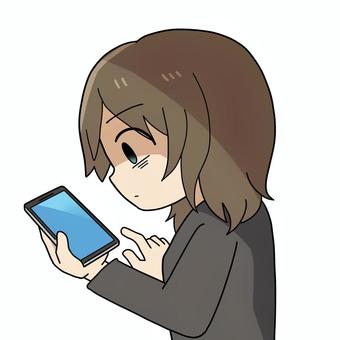 スマホ中毒・スマホ依存の女性 スマホ,中毒,依存,スマホ中毒,依存症,ネットストーカー,横顔,女性,ネット依存のイラスト素材