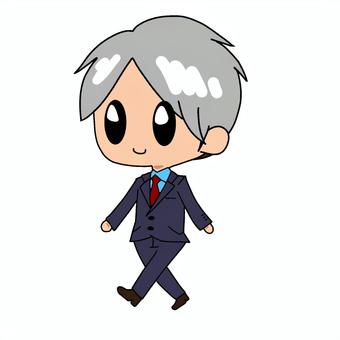 Illustration, walking, mini character, gray hair, 