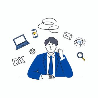 デジタル業務に悩む男性ビジネスマン デジタル業務に悩む男性ビジネスマン 人物,ビジネス,男性,社員,it,ai,dx,デジタル,悩み,不安のイラスト素材
