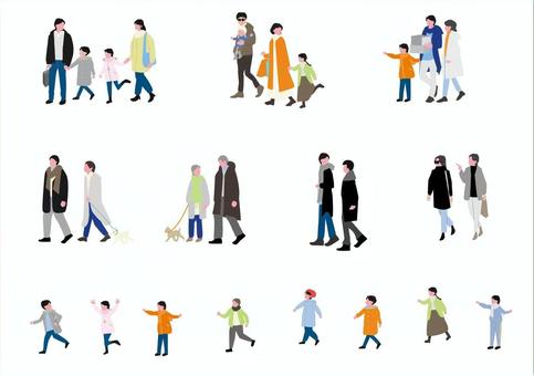 冬に歩く人々 人,人々,家族,女友達,男友達,シニア,群衆,男性,女性,歩くのイラスト素材