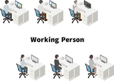 アイソメ_働く人詰合せ アイソメトリック,オフィス,会社員,男性,女性,オフィスワーク,パソコン,働く,仕事,アイソメのイラスト素材