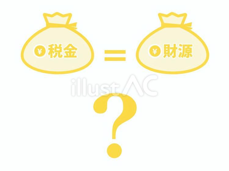 「財源は税金」という図説と？マーク（黄） 税金,財源,徴税のイラスト素材