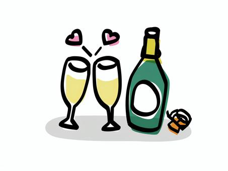 シャンパンで乾杯_色ズレゆるい絵 シャンパンで乾杯_色ズレゆるい絵 シャンパン,乾杯,グラス,ボトル,スパークリング,ワイン,ハート,ふたり,お祝い,クリスマスのイラスト素材