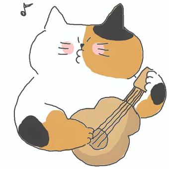 ギターを弾く三毛猫ちゃん♪ かわいい,ギター,楽器,演奏,音楽,弾く,歌う,音符,楽しい,嬉しいのイラスト素材