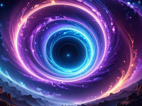 空に広がる紫と青の混沌とした渦の背景