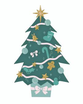 大人かわいいくすみカラークリスマスツリー クリスマス,冬,冬のイベント,ツリー,飾り,くすみカラー,北欧風,ナチュラル,ポップ,おしゃれのイラスト素材