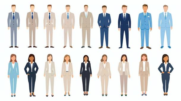男性と女性のスーツイラスト 女性,男性,スーツ,社会人,まとめ,ビジネスのイラスト素材
