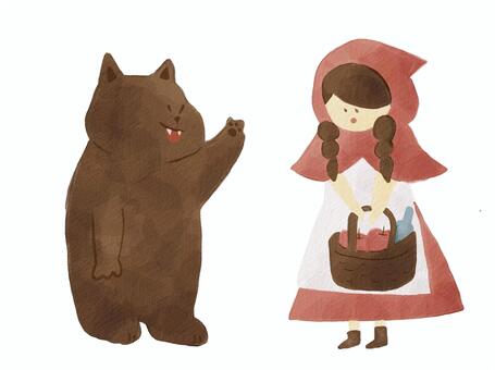 赤ずきんちゃんの絵本の世界♪Part1 赤ずきん,オオカミ,挨拶,女の子,女,女性,動物,いきもの,絵本,童話のイラスト素材