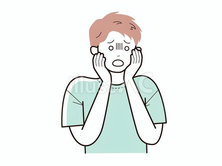 両手を頬に当て青ざめる男性／カラー 男性,社会人,パパのイラスト素材