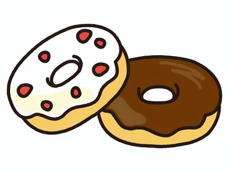 チョコドーナツ２個 チョコドーナツ,ドーナツ,リングドーナツ,ホワイトチョコ,チョコ,チョコレート,ビター,濃厚,洋菓子,スイーツのイラスト素材