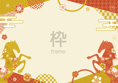 ダイナミックでオシャレな馬のフレーム01 午年,お正月,フレーム,和柄,馬,午,幾何学,枠,2026年,干支のイラスト素材