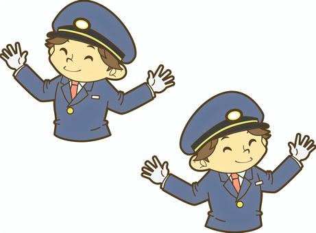 楽しそうな鉄道員 駅員,車掌,運転士,運転手,鉄道員,乗務員,鉄道,新幹線,路面電車,地下鉄のイラスト素材