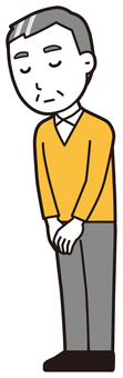 ニット中年男性(黄)-127-全身  ニット中年男性(黄)-127-全身 おじぎ,おじさん,男性,中年,お父さん,パパ,シニア,ミドルエイジ,人物,かわいいのイラスト素材