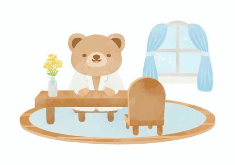 白衣を着たクマとカウンセリングルーム クマ,動物,医者,医療,白衣,カウンセラー,カウンセリングルーム,相談,相談室,相談所のイラスト素材