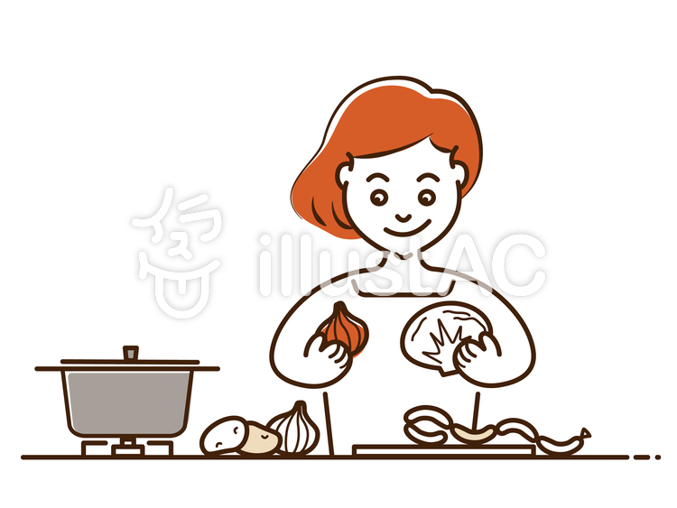 夕飯にポトフをつくる主婦 キッチン,料理,主婦のイラスト素材