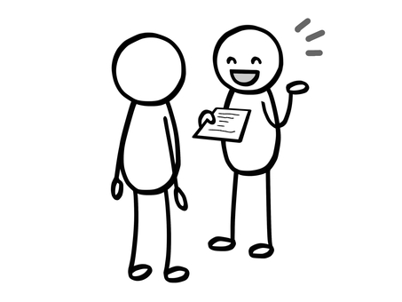 モノクロ棒人間　署名お願いします 棒人間,人,書類,提出,出す,渡す,紙,レポート,報告書,課題のイラスト素材