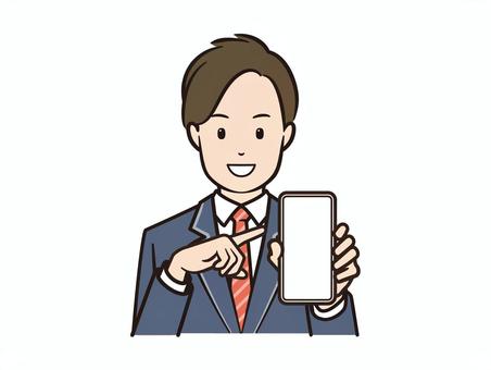 スマホを指差す笑顔のブレザー男子学生 スマホ,スマートフォン,学生,高校生,生徒,男子学生,男子,男性,携帯電話,モバイルのイラスト素材