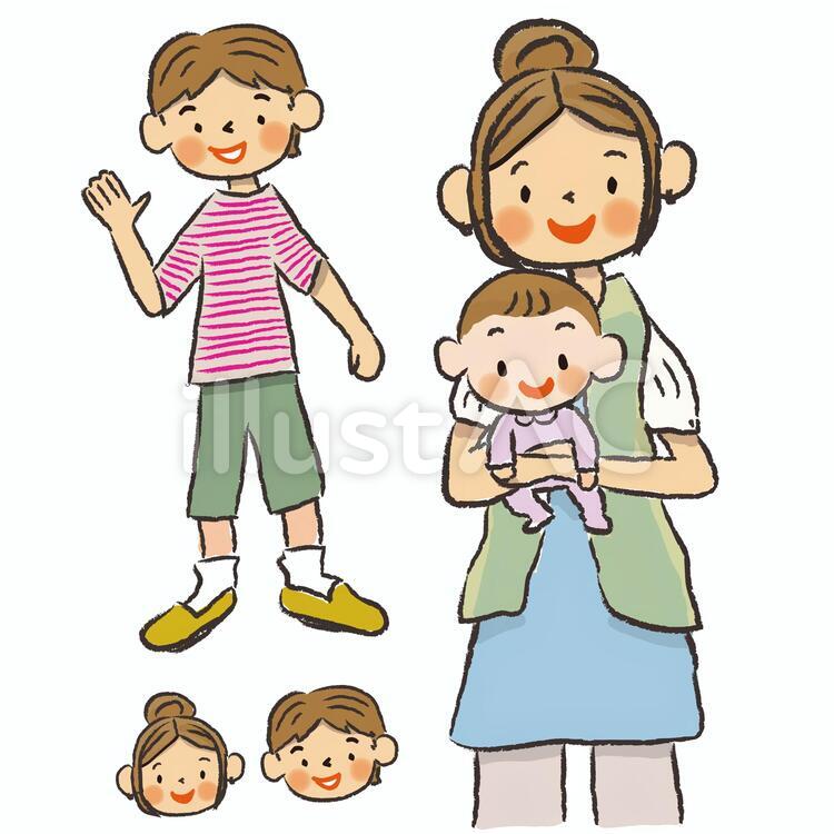 家族4 赤ちゃん,パパ,ママのイラスト素材