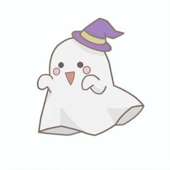 とんがり帽子おばけ 生き物,おばけ,ハロウィン,秋,白,顔,ほっぺ,手,とんがり帽子,紫のイラスト素材