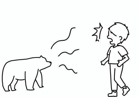 クマに遭遇した男性　線画 クマ,害獣,遭遇,びっくり,線画のイラスト素材