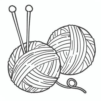 毛糸玉の白黒手描きイラスト 毛糸,白黒,手描き,手芸,毛糸玉,挿絵,かわいい,冬,編み物,手芸用品のイラスト素材