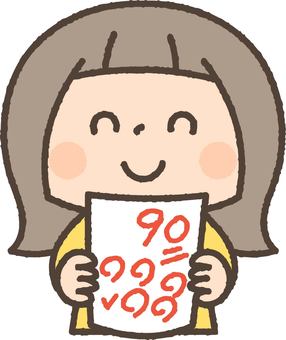 テストで90点をとった女の子 人物,子供,テスト,高得点,90点,成績,学習,勉強,女の子,小学生のイラスト素材