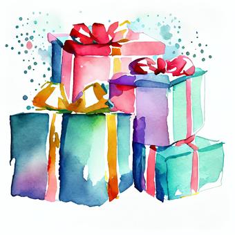 彩色禮品盒的水彩插圖, 彩色禮品盒的水彩插圖, 禮物, 禮品盒, 生日,