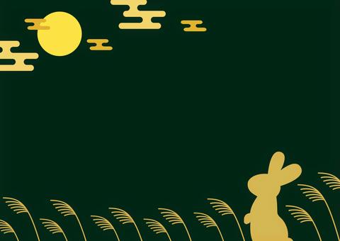 お月見のうさぎとススキの月見イラスト 秋,お月見,背景,フレーム,月見,月,満月,十五夜,中秋の名月,うさぎのイラスト素材