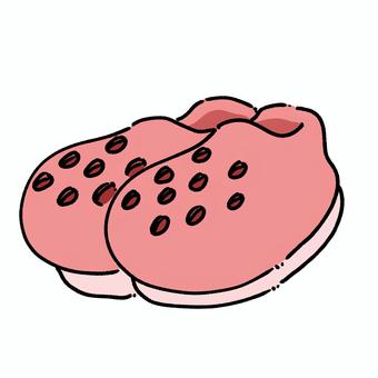 クロックス クロックス,靴,履き物,赤,サンダル,夏,素足のイラスト素材