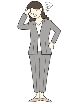 頭痛の女性（全身）② 女性,人物,全身,ビジネス,社会人,オフィス,仕事,シンプル,かわいい,おしゃれのイラスト素材
