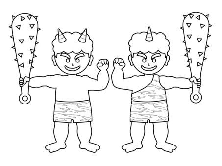 Red demon and blue demon coloring page, setsubun, ghost, coloring, JPG, PNG and AI