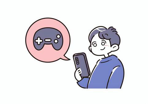 スマホでゲームを楽しむ笑顔の男性 男性,スマホ,ゲーム,スマホゲーム,携帯ゲーム,笑顔,人物,男の子,シンプル,遊ぶのイラスト素材