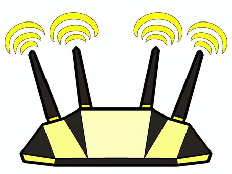 WIFIルーターのアイコン『黄』 wifi,ルーター,電波,無線,発信,接続,オンライン,インターネット,機械,パソコンのイラスト素材