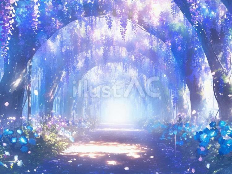 藤の花の幻想的なトンネル｜水彩画風イラスト - No: 25648854｜無料