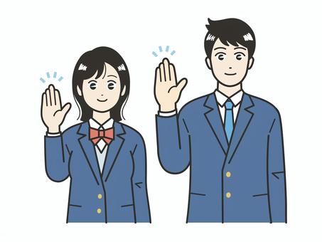 Illustration, raising hands, student, uniform, 