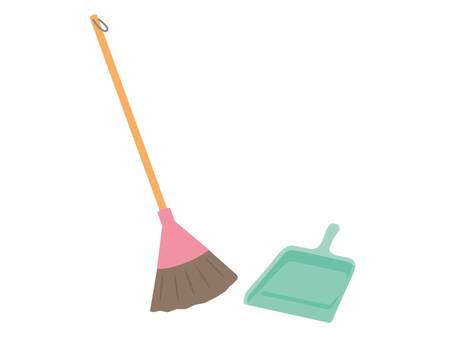 箒とちりとり 掃除,大掃除,ほうき,ちりとり,清掃,家事,可愛い,シンプル,定番,おしゃれのイラスト素材