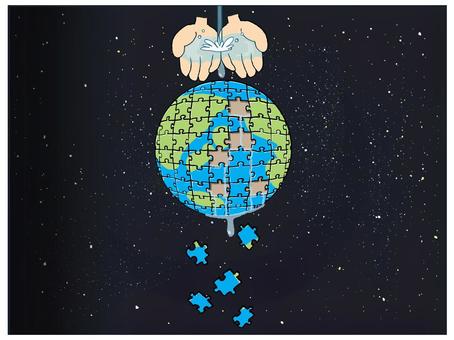 壊れる地球のパズル 地球,環境,壊れる,水,手,資源,パズル,線,ゲーム,組み合わせのイラスト素材